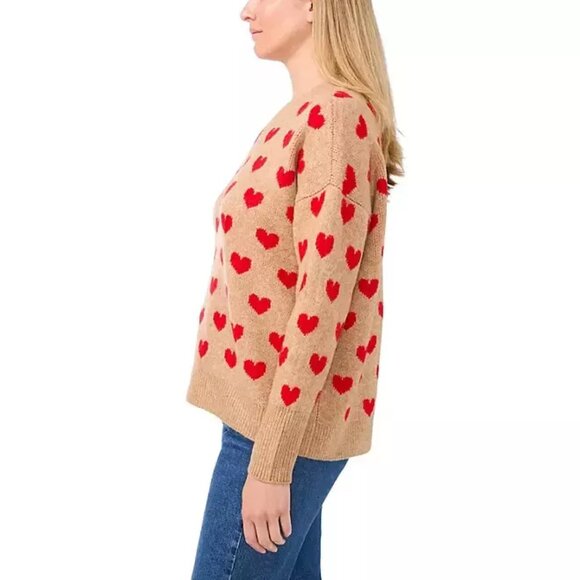 NEW Vince Camuto Women's Heart Pattern Sweater Camel - Picture 2 of 12